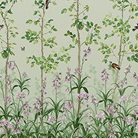 Little Greene Wallpaper Bird & Bluebell Pea Green