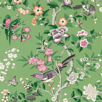 Sanderson Wallpaper Chinoserie Hall Chinese Green/Lotus Pink 217110