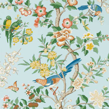 Sanderson Wallpaper Chinoserie Hall Dawn Blue/Persimmon 217112