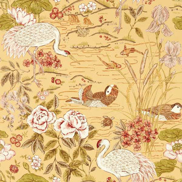 Sanderson Wallpaper Crane & Frog Honey/Olive 217124