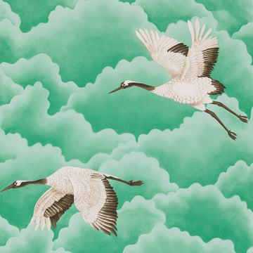 Harlequin Wallpaper Cranes in Flight Emerald 111233