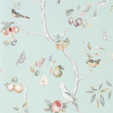 Sanderson Wallpaper Fruit Aviary Duck Egg/Multi 216312