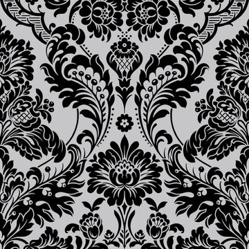 Graham & Brown Wallpaper Gothic Damask Flock Black/Silver 104562