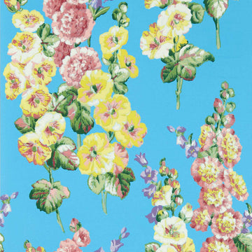 Sanderson Wallpaper Hollyhocks Fire Pink/Bright Blue 217033