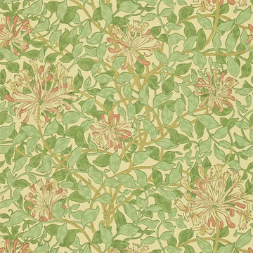 Morris & Co Wallpaper Honeysuckle Green/Biege/Pink 216842