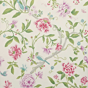 Sanderson Wallpaper Porcelain Garden Magenta/Leaf Green DCAVPO106