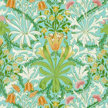 Morris & Co Wallpaper Woodland Weeds Orange/Turquoise 217101