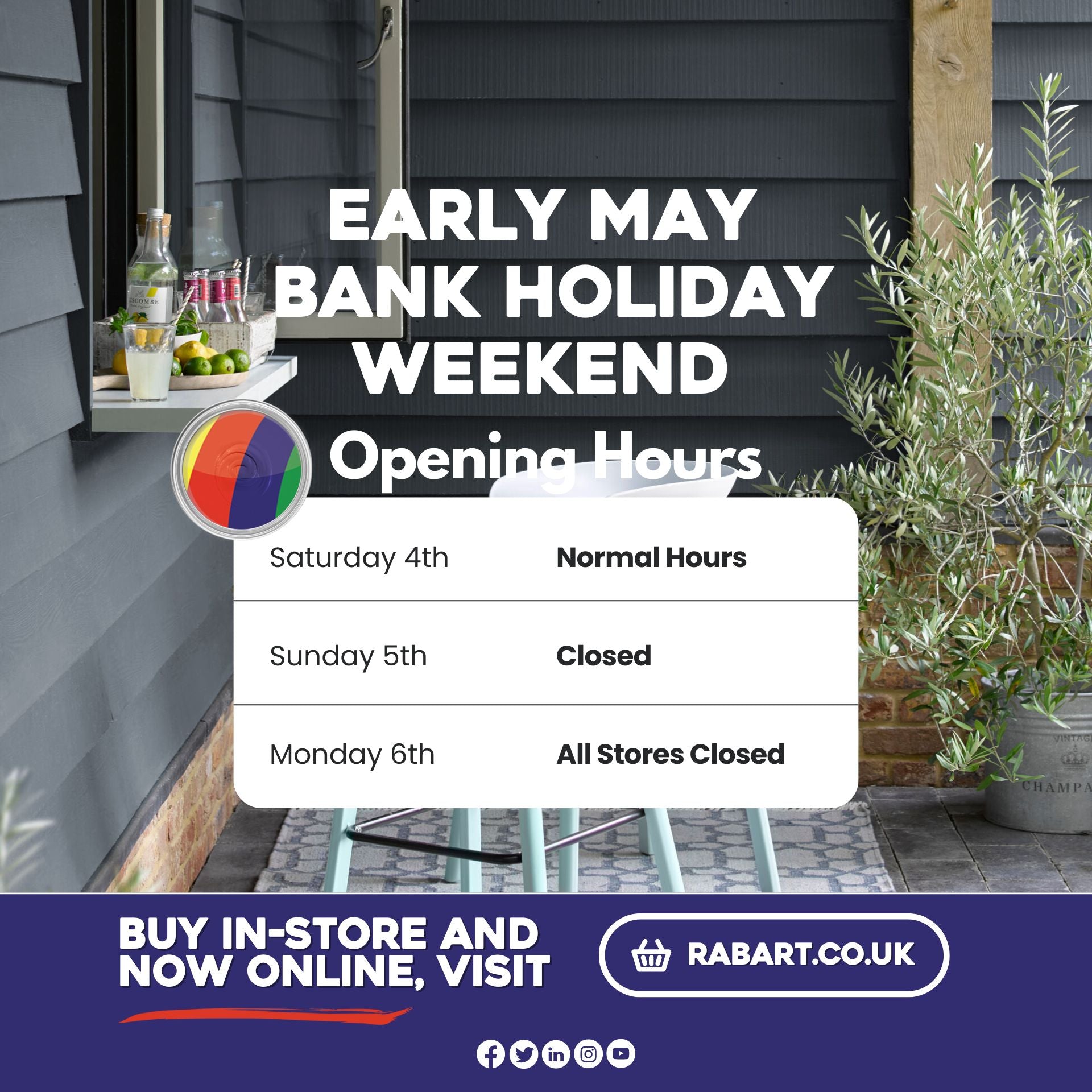 Early May Bank Holiday Weekend Opening Hours at Rabart