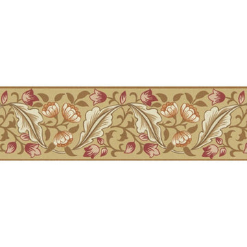 Morris & Co Wallpaper Bluebell & Peony Border Gold/Madder MUNW217608