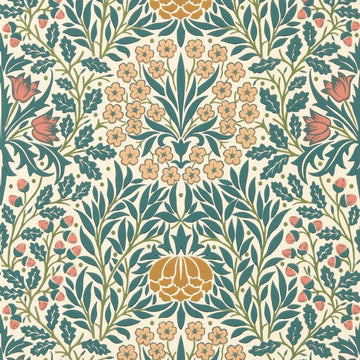Morris & Co Wallpaper Daisy & Oak Madder/Teal MUNW217586