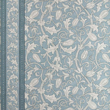 Morris & Co Wallpaper Etched Scrolling Tulip Faded Indigo MUNW217604