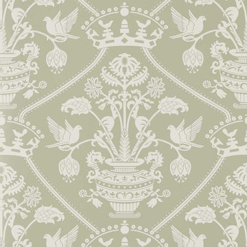 Sanderson Wallpaper Highgrove Damask Silver Green DHIP217502