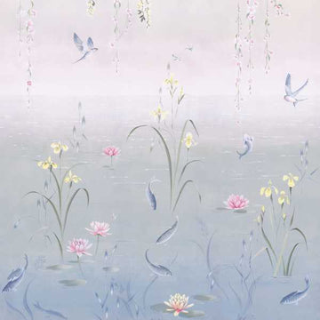 Sanderson Wallpaper Water Garden Soft Jade/Pink Blossom 217131