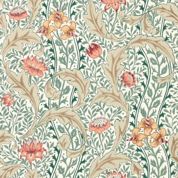 Morris & Co Wallpaper Wild Tulip & Vine Coral/Teal MUNW217578